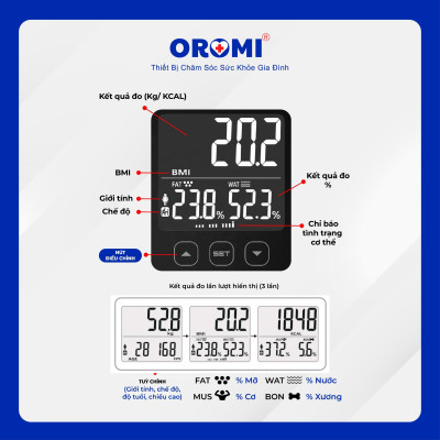 Cân sức khỏe điện tử thông minh đo chỉ số cơ thể OROMI EF881