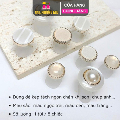Bộ Tách Ngón Chân Tay Lẻ Ngọc Trai Cao Cấp Túi 8 Chiếc Làm Nail Sang Chảnh, Đế Silicon Đàn Hồi Tốt, Siêu Mềm Mịn Dễ Vệ Sinh