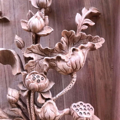 Cặp tranh treo tường lý ngư vọng nguyệt bằng gỗ hương đá siêu víp kt 42×127×8cm