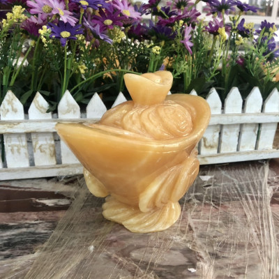 Thỏi vàng Thần Tài Kim Nguyên Bảo phong thủy chiêu nạp tài lộc đá ngọc hoàng long - Dài 20cm