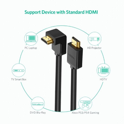 Ugreen UG10173HD103TK 2M màu Đen Cáp tín hiệu HDMI chuẩn 1.4 đầu bẻ góc 90 độ - HÀNG CHÍNH HÃNG