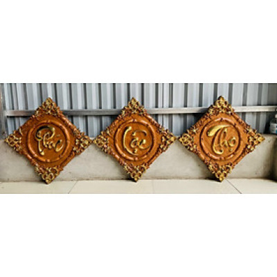 Tranh treo tường chữ phúc lộc thọ bằng gỗ hương đá 