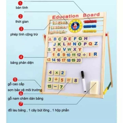 Bảng Ghép Nam Châm 2 Mặt Bằng Gỗ Giúp Bé Học Chữ Và Số (Education Board) 