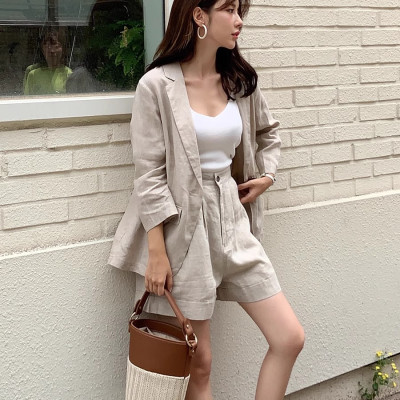 Set bộ vest Balzer Linen ve vuông túi đắp Form rộng kèm quần short Haint Boutique Bv06