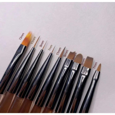 Bộ Set Cọ 9 Cây Làm 10 Đầu Làm Nail, Màu Nâu, Cọ Bản, Cọ Fen, Cọ vẽ Omber, Cọ Nét, Cọ Đắp Gel Cho Thợ Làm Nail Tiện Lợi