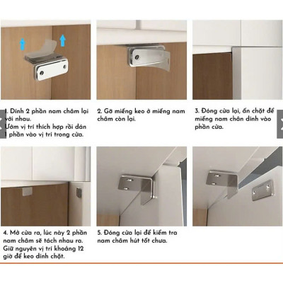 COMBO 2 Nam Châm Gắn Cánh Tủ, Giữ Cánh Cửa Có Lực Hút Mạnh - Giữ Chốt Cánh Tủ Quần Áo, Ngăn Kéo, Tủ Bếp Tiện Lợi, LOẠI THẲNG - MÀU BẠC