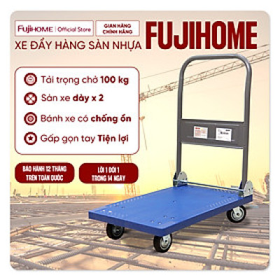 Xe đẩy hàng 4 bánh gấp gọn chở 120kg sàn nhựa nhập khẩu FUJIHOME PH150A - bánh cao su chống ồn, sàn nhựa chống ăn mòn- Hàng chính hãng