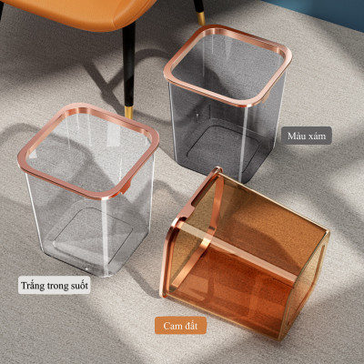 Thùng rác vuông nhựa PET cứng trong suốt - Chịu lực chịu nhiệt tốt - Thiết kế tinh tế sang trọng - Màu trắng - Nhỏ - Lớn