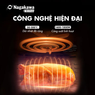 Nồi chiên không dầu Nagakawa NAG3307 (12L) - 12 chương trình nấu - Công nghệ Rapid Air 360 độ - Hàng chính hãng