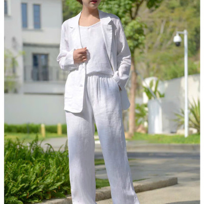 Set bộ áo khoác blazer tay dài và quần ống rộng cạp chun cực phong cách, tối giản, vintage