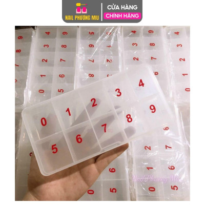 Hộp Đựng Móng 10 Ô Ngăn Số 0-9 Bằng Nhựa Cao Cấp, Màu Trắng Trong Làm Nail Tiện Dụng Cho Thợ Làm Nail, Chứa Đến 500 Móng, Charm, Đá, Chống Bụi