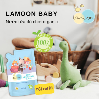 Xịt khuẩn đồ chơi Organic an toàn cho bé Lamoon - Túi 450ml Refill