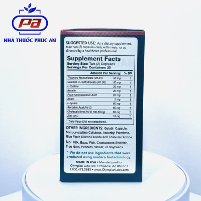 VIên Uống Giảm Rụng Tóc, Kích Thích Mọc Tóc Hair Power Olympian Labs Mỹ Hộp 40 Viên