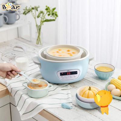 [Hàng Chính Hãng] Nồi nấu chậm Bear SUBE003 2.5 Lít (có lồng hấp) với 8 chức năng và ruột nồi bằng sứ cao cấp. Thích hợp cho bé ăn dặm, người có tuổi, người ốm dậy, người ăn kiêng, chơi thể thao.