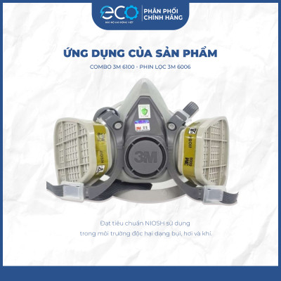 Mặt nạ chống hóa chất 3M 6100/6200 + Phin Lọc 3M 6006 lọc hơi hữu cơ vô cơ, phun sơn, phun xịt thuốc sâu, axit