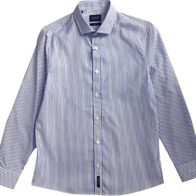 Áo sơ mi nam dài tay ALIGRO cổ bẻ dáng ôm body, 100% cotton kẻ sọc xanh trắng ALGS164