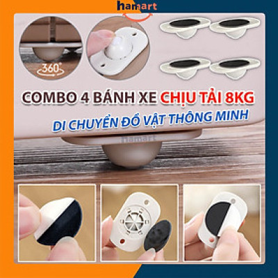 COMBO 4 Bánh Xe Nhựa Inox Di Chuyển Đồ Vật Keo Dán 3M Xoay Linh Hoạt 360° Chịu Tải Lớn