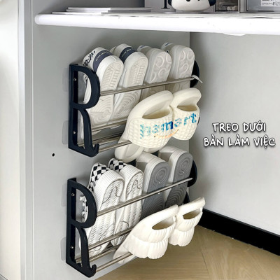 Giá Để Giày Dép Dán Tường 2 Tầng Chữ R Móc Treo Đồ Đa Năng Nhà Tắm Decor 4 Miếng Chữ U Siêu Dính