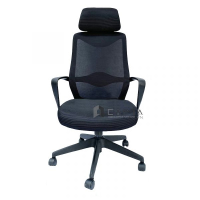 Ghế xoay văn phòng lưng lưới CM4288-M Nội thất Capta Ghế ngồi làm việc lưng lưới nệm vải màu đen có tựa đầu tay nhựa office chair
