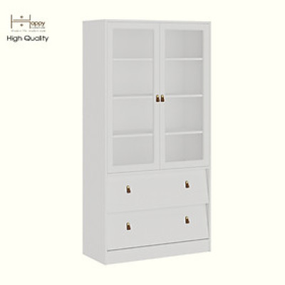 HAPPY FURNITURE , Kệ sách cửa kính 2 ngăn kéo - CALYN , KSA_107 , 90cm x 39cm x 176cm DxRxC