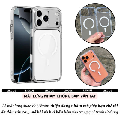 Ốp lưng nhám từ tính chống sốc MatteMag Pro bảo vệ camera cho iPhone 17 Pro Max / 17 Pro hiệu Likgus Huan Camshield Magnetic -Viền TPU chống sốc đệm khí, Lưng PC nhám chống vân tay, Magnetic N52 thế hệ mới - Hàng nhập khẩu