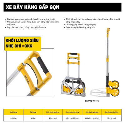 Xe Đẩy Tay 2 Bánh Cao Cấp Có Thể Gấp Gọn Stanley FT516