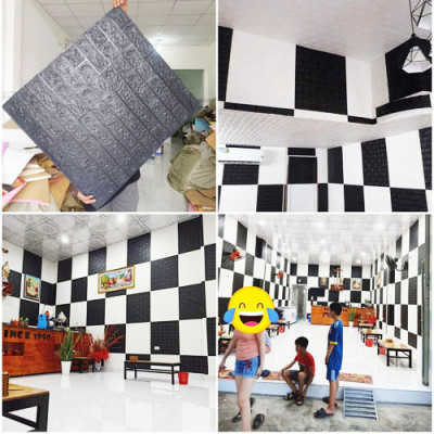 Bộ 5 Tấm Xốp Dán Tường 3D Giả Gạch Đen 70cmx77cm