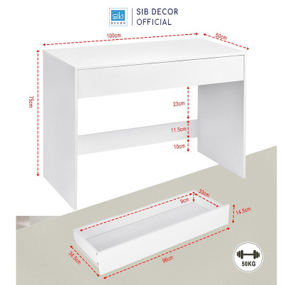 Bàn Gỗ Đơn Giản Kèm Ngăn Kéo Màu Trắng Thương Hiệu SIB Decor BLV92