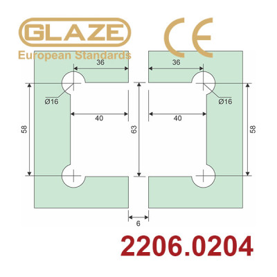 Bản lề kính kính 180o seri UJ, Glaze - 2206