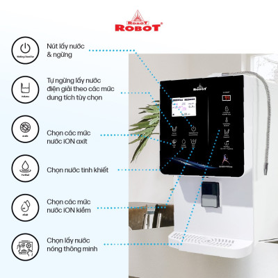 Máy Lọc Nước Điện Giải Ion Kiềm ROBOT IonQueen 511 Chế Độ Nóng Nguội Lạnh - 5 Tấm Điện Cực Titanium Phủ Platium