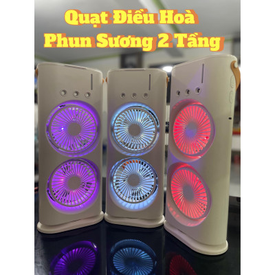 Quạt Hơi Nước, Quạt Phun Sương Mini, Quạt Để Bàn 2 Tầng Có Đèn Led Tiện Lợi, Màu Ngẫu Nhiên - Hàng Chính Hãng