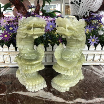 Cặp Cá chép hóa Rồng phong thủy đá ngọc onyx - Cao 20 cm