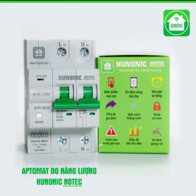 Aptomat 63A/220V Đo Năng Lượng Hunonic Notec Theo Dõi Lượng Điện Tiêu Thụ Điều Khiển Từ Xa Qua Wifi