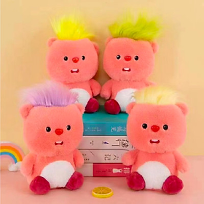 Thú nhồi bông Loopy có tóc màu sắc đáng yêu - Size 20cm - Quà tặng gấu bông hải ly hồng có tóc xù mềm mịn.