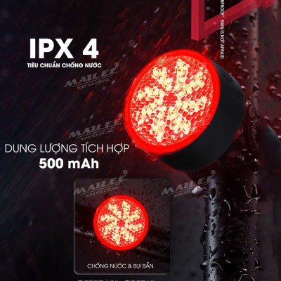 Đèn hậu cảnh báo xe đạp gắn sau CỐI XAY GIÓ AQ-113 dung lượng 500mAh 8 chế độ cảnh báo, sạc USB, chống nước IPX4 - Mai Lee