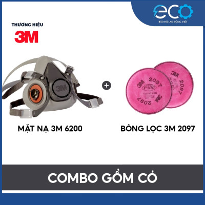Bộ mặt nạ phòng độc 3M 6200 + Phin lọc 2097 chuyên chống khói hàn, hóa chất, lọc bụi mịn