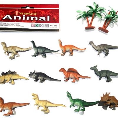 Bộ đồ chơi 12 mô hình khủng long mini Animal World 129 kèm cây trang trí (4x8 cm)