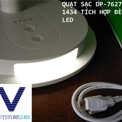 Quạt Sạc DP-7627 / 1434 Tích Hợp Đèn Led VT - Hàng chính hãng