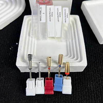 Combo 4 Đầu Mài Mạ Vàng Số 2 Đầy Đủ 5in1, Xanh Phá gel , Đỏ Mịn, Chân Móng Úp Tặng Chổi Vệ Sinh Làm Nail Mài Êm Không Nóng