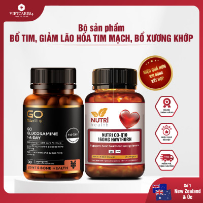 Bộ Sản Phẩm Bổ Tim, Bổ Xương Khớp New Zealand: Bổ Tim Nutri Co Q10 160g Hawthorn -30 Viên; Go Glucosamine 1-A-Day 1500mg