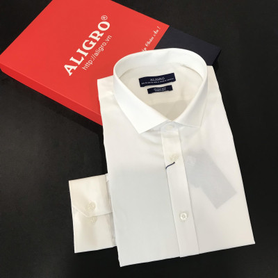 Áo sơ mi nam dài tay ALIGRO cổ bẻ dáng ôm body 100% chất cotton màu trắng ALGS202
