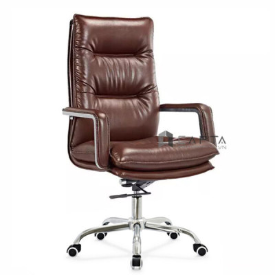 Ghế Giám đốc nệm bọc da PU mềm CM4481-P Nội thất Capta Ghế xoay văn phòng nệm dày màu nâu có chân thép mạ chrome bóng office chair