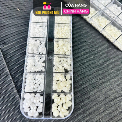 Khay Ngọc Tròn Hạt Trai Nửa Mix Trắng Ngà Làm Nail, Khay Nhựa 12 Ô Chia Nhiều Size Trang Trí Móng Tay Chân Làm Móng Chuyên Nghiệp Nữ Women