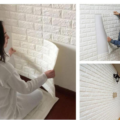 10 Tấm Xốp Dán Tường Giả Gạch Màu Trắng Dày 4mm Khổ 70X77 Cm Chịu Lực, Chịu Nước, Chống Ẩm Mốc Loại Cao Cấp 