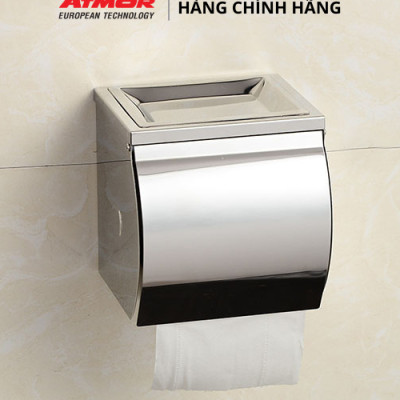 Hộp Đựng Giấy Vệ Sinh Inox Cao Cấp Gắn Tường Có Khay Để Điện Thoại ATMOR TD-8305A-D (HÀNG CHÍNH HÃNG)