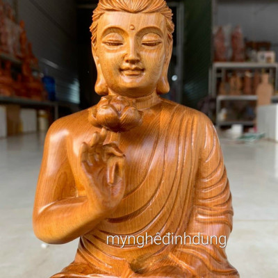 Tượng phật liên hoa bằng gỗ bách xanh liền khối thơm nức kt cao 30×17×14cm 