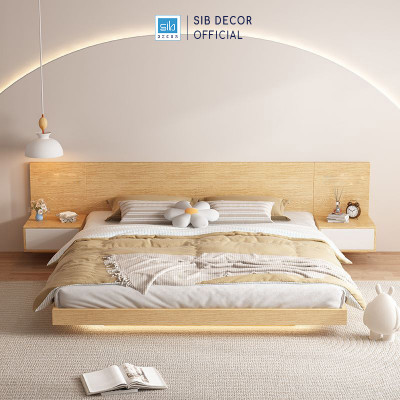 Giường Ngủ Tatami Tối Giản Hiện Đại Màu Trắng Có Đèn LED SIB Decor GN31