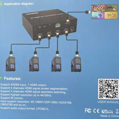 Bộ gộp HDMI 4 vào 1 ra 4K HO-LINK HL-7056A (4K) - Hàng Chính Hãng