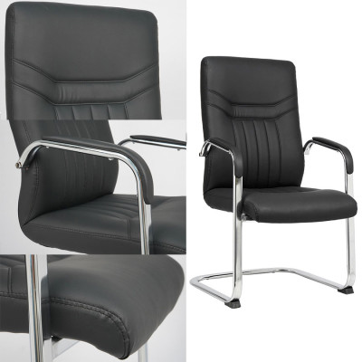 Ghế phòng họp ghế chân quỳ CV4608-P Nội thất Capta Ghế Chân quỳ nệm dày hiện đại màu đen chân quỳ thép mạ chrome bóng