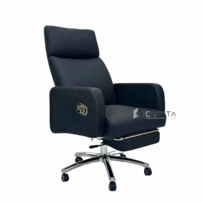 Ghế Giám đốc có gác chân CR4120-P Nội thất Capta Ghế văn phòng nệm PU dày êm ái màu đen và xám có gác chân ngã lưng thư giãn chân ghế thép mạ chrome có bánh xe offical chair hcm